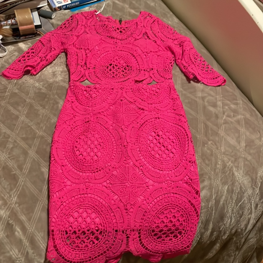 Crochet Pink Mini Dress.
